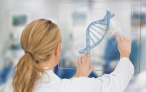 Woman using DNA helix interface